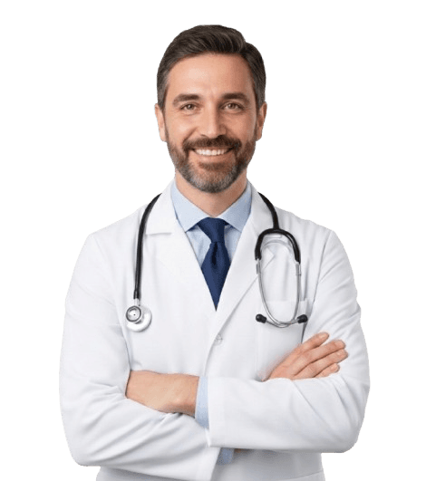 Smiling doctor offering an exclusive patient discount